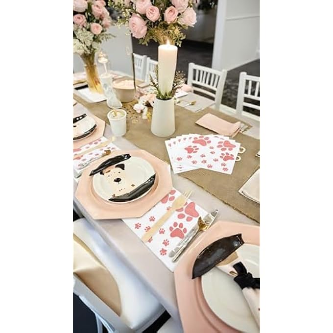 PAW PRINT NAPKINS FOR PUPPY THEME PARTY, PINK TABLE NAPKINS, FOR DOGGY THEMED KIDS' BIRTHDAY, BABY SHOWER, PET LOVERS' CELEBRATION100 PCS - Image 3